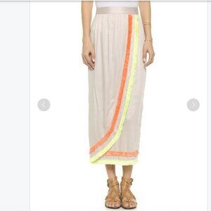 Mara Hoffman Cream Fringe Wrap Midi Skirt Asymmetrical Ruffled Resort Wear